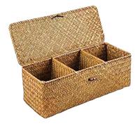 Panier en osier avec couvercle, panier de rangement en osier à 3 sections 13x5x4, panier de rouleau de toilette rectangulaire pour les toys de collation d'organisation de bureau, petit panier en osie