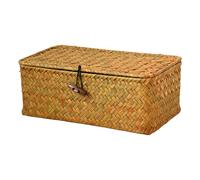 Panier en osier avec couvercle, panier de rangement rectangulaire en osier naturel tissé, conteneur de rangement décoratif pour maquillage, articles toilette, fournitures couture, jouets pour
