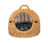 Panier en osier avec grille et poignée de transport - Dimensions : 50 x 40 x 45 cm - Grotte de transport - Couleur naturelle - Fabricant - Transporteur avec coussin gris foncé