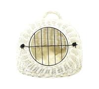 Panier en osier avec grille et poignée de transport - Dimensions : 50 x 40 x 45 cm - Niche de transport - Couleur blanche - Fabricant - Transporter avec coussin écru