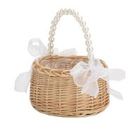 Panier en Osier avec Plastique Perle Poignée 19x25cm Cadeau D'arrangement Floral Rangement Décoratif Fabriqué À La Main Centre De Table Mariage Romantique Panier Élégant À Poignée en Perles