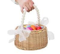 Panier en osier avec poignée - Panier à fleurs en nœud - Panier de Pâques en rotin tissé à la main, décoration de mariage romantique pour fleurs, pétales de