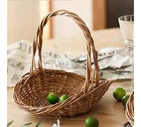 Panier en osier avec poignée, pour transporter des articles de pique-nique et stocker des fruits, avec un design rustique naturel (grande taille)