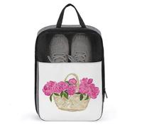 Panier en osier beige avec pivoines roses sac à chaussures pour voyage usage quotidien sac de rangement anti-poussière sac à chaussures de golf