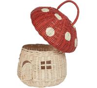 Panier en osier en forme de champignon avec couvercle, panier de rangement décoratif portable de 28 cm avec poignée, un excellent cadeau pour un ami