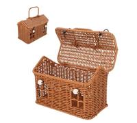 Panier en osier en forme de maison avec poignée - Grand panier en osier imperméable pour 4 personnes avec couvercle et doublure amovible - Glacière isotherme - Décoration d'intérieur pour organiser