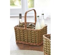 Panier en Osier et Polyrattan Porte-Bouteilles pour 6 Bouteilles Vert Olive