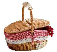 Panier en Osier Fabriqué à Main Rangement avec Poignée pour Camping et Pique-Nique en Bois