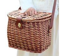 Panier en Osier - Panier à Fleurs avec Bretelle | Grand Contenant Tissé Main Grande Capacité pour Livres Jouets Aliments Pain Fleurs Décorations Organisation