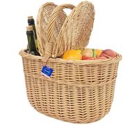 Panier en Osier pour Les Courses avec 2 couvercles et poignée Solide - Léger et spacieux XL 42x37x26 cm - Panier de Pique-Nique avec Rabats, en Osier résistant - Brun Clair