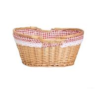 Panier en paille tissé à la main avec poignées confortables, solution de rangement en rotin pour pique-niques, jardins et salons, marron (rouge)