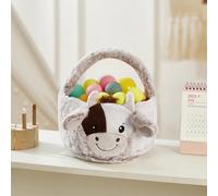 Panier en peluche en forme de lapin de Pâques avec poignées, décorations de Pâques personnalisées, sac fourre-tout pour enfants, œufs de Pâques, chasse, bonbons, cadeaux de rangement (blanc)