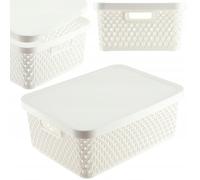 KADAX Panier de rangement, panier avec couvercle, boîte de rangement, en plastique, panier d'étagère moderne, récipient avec trous d'aération (12 l, blanc)