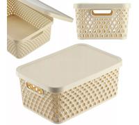 KADAX Panier de rangement, panier avec couvercle, boîte de rangement, en plastique, panier d'étagère moderne, récipient avec trous d'aération (18 l, beige)
