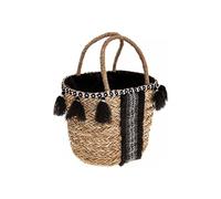 Panier en roseau avec pompons - L 41 x l 20 x H 30 cm - Noir