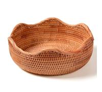 Panier en rotin tissé à la main, panier à pain en osier naturel pour servir avec une texture unique, bol fruits et collations pour comptoir de cuisine, table manger, décoration de café (moyen
