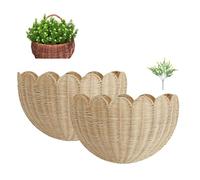 Panier festonné mural en osier tressé, décoration d'intérieur for fleurs, courrier, osier fait main, tissage ouvert, jacinthe, support de rangement mural, organisation for la maison,jardin, garde(2pc)