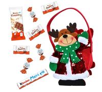 Panier feutrine Renne de Noël garni d'un assortiment de 40 chocolats 4 variétés Kinder : Schokobons,Mini Bueno,Maxi, Country