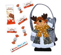 Panier feutrine Renne de Noël garni d'un assortiment de 40 chocolats 4 variétés Kinder : Schokobons,Mini Bueno,Maxi, Country (Gris)