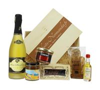 Panier garni "Domfront" - 6 produits gourmands : poiré, duo de chocolats, mignonette, confiture, terrine, biscuits apéritifs