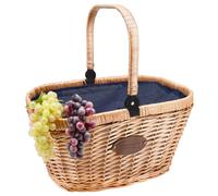 Les Jardins de la Comtesse - Panier en Osier Naturel Chantilly - Glacière Isotherme - pour Le Marché ou Le Picnic - Anse Rabattable - Tissu Bleu - 48 cm x 29 cm x 27 cm