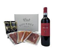 Panier gourmet à offrir, Vin Muruve (TORO) Lot d'ibériques en tranches, Gourmet Box ZAMORA-jambon, Lomo, Chorizo, Saucisson (Pack 400 g Muruve)