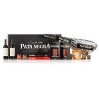 Panier Gourmet de Dégustation - Vin, Fromage, Charcuterie, Jambon Ibérique et Pâtés - Assortiment de 13 Produits Portugais - Panier Gourmet de Noël 03 - Coffret Pata Negra - Idéal pour offrir.