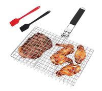 Panier Grille Barbecue en Acier Inoxydable,Grille de barbecue pliable avec 2 brosses en siliconem,Panier de barbecue avec poignée amovible Pour le camping et les grillades,poissons,légumes,crevettes
