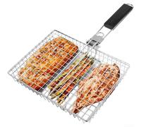 Panier Grille Pliable Acier Carboné pour bois BBQ Panier Grille | Acier carboné épais, maille dense, pour bois longue, anti-rouille, pour idéal poisson légumes