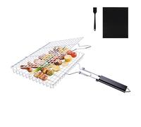 Panier Grille pour Barbecue - Panier de Barbecue en Acier Inoxydable Avec Poignée Amovible & Brosses en Silicone pour Poissons, Légumes, Crevettes & Steak