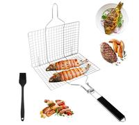 Panier Grille pour Barbecue, paniers à Grillades en Acier Inoxydable, Panier à Griller, Portable Griller Panier avec Brosse à Badigeonner, pour Steak Crevettes Viande Poisson rôti Légumes (54 * 22cm)