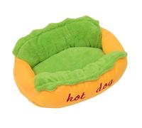 Panier hot dog pour chien Lit teckel lavable, Coussin chat doux, Jaune，55CM | Canapé en peluche avec coussin amovible pour chiot, Nid douillet chaud avec base antidérapante pour intérieur