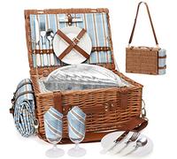 Panier isotherme pour 2 personnes avec grande couverture de pique-nique imperméable, kit de couverts et sangle réglable