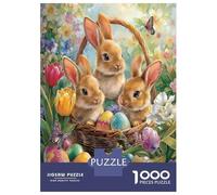 Panier Lapin de Pâques 1000 Pièces Coffret Puzzle Puzzle Premium Carton Solide - DIY Familial Trop Amusant, Belle Déco, Cadeau D’Anniversaire pour Adultes Et Enfants 38x26cm/1000pcs