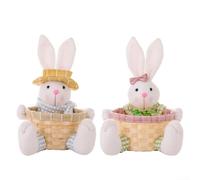 Panier lapin de Pâques avec poupée, porte-bonbons en rotin pour le rangement de la chasse aux œufs, cadeaux de Pâques pour enfants, décoration d'intérieur printanière, centre de table de festival (B)