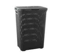 Curver Coffre à linge Style 60 L – Couvercle, aspect rotin texturé, aération, poignées – Anthracite
