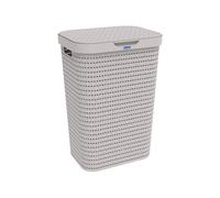 Rotho Country Panier à linge 55l avec couvercle en rotin, Plastique (PP) sans BPA, cappuccino, 55l (42.0 x 32.2 x 57.7 cm)