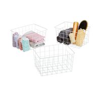 Relaxdays Panier métallique rangement, lot de 3, rectangulaire, stockage, HLP 15,5 x 28 x 20 cm, déco, blanc