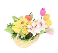 Panier miniature de fleurs et de fruits, artisanat exquis, petit format, portable, couleurs durables, échelle 1:12