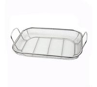 Panier multi-usage carré en acier inoxydable avec poignée pour barbecue, cuisine, servir, fruits, légumes, plateau de drainage 42,5 x 28 x 10,5 cm (brosse de nettoyage)