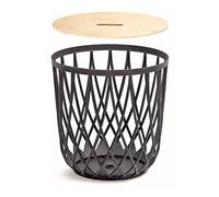 Panier multifonctionnel 35L Prosperplast Uniqubo en plastique de couleur anthracite 39 (L) x 39 (l) x 40 (H) cm avec couvercle en bois