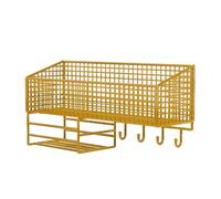 Panier Mural en Fil Métallique, Panier Corbeille a Fruit Suspendu Cuisine, Organiseur de Garde-Manger, étagère à Assaisonnements, Rangement de Cuisine pour Oignons et Collations, Gold L with Hook