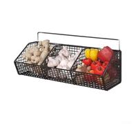 Panier mural en métal à suspendre pour cuisine, épices, ail et assaisonnements, étagère de rangement avec design vertical peu encombrant (noir, 3 carrés)