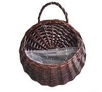 Panier mural en osier à suspendre pour plantes, support de pot de fleurs en rotin tissé à la main avec breloque rurale, décoration de jardin pour intérieur et extérieur (café foncé, taille M)