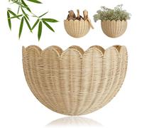 Panier mural festonné en osier festonné à suspendre pour mur, décoration d'intérieur pour salle de bain, chambre à coucher, salon (1 pièce)