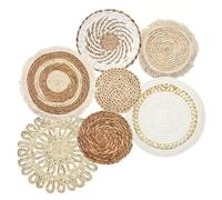 Panier mural tissé suspendu décor, paniers muraux boho 7pcs / régler différentes taille et style Boho panier décor paille et rond art décoratif pour le salon, chambre à coucher, ferme, pépinière