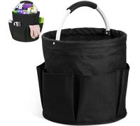 Panier Nettoyage Professionnel Pliable avec Poignée, Boite Organisateur Menage Multi-Poches, Seau Rangement Outils Grand Transportable Universel pour Produits Ménagers, Voiture, Jardin, Salle (Noir)