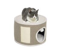 PawHut Tour griffer Chat, tonneau griffoir Chat, Hauteur de 30 cm, avec sisal pour gratter, Dessus en Peluche, Coussins Amovibles, Balle de Jeu, café