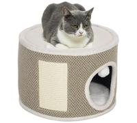 Panier niche griffoir grattoir 4 en 1 - 2 coussins, pompon - sisal naturel peluche crème café Crème G