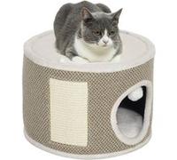 PawHut Tour griffer Chat, tonneau griffoir Chat, Hauteur de 30 cm, avec sisal pour gratter, Dessus en Peluche, Coussins Amovibles, Balle de Jeu, café